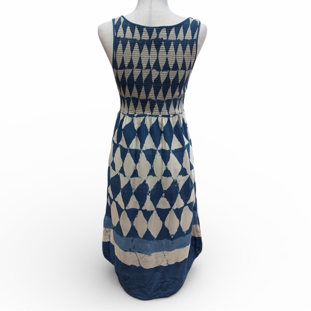 Maeve Blue and Cream Geometric Midi Dress - Picture 3 of 8